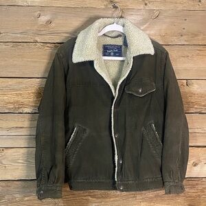 American Eagle Outfitters Olive Sherpa Collar Jacket